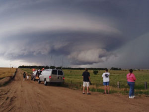 Tornado chasers on the Great Plains.